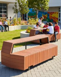 Patio escolar diseñado para transmitir identidad y valores educativos