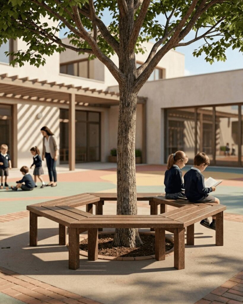 Patio escolar utilizado por alumnado durante el final del curso