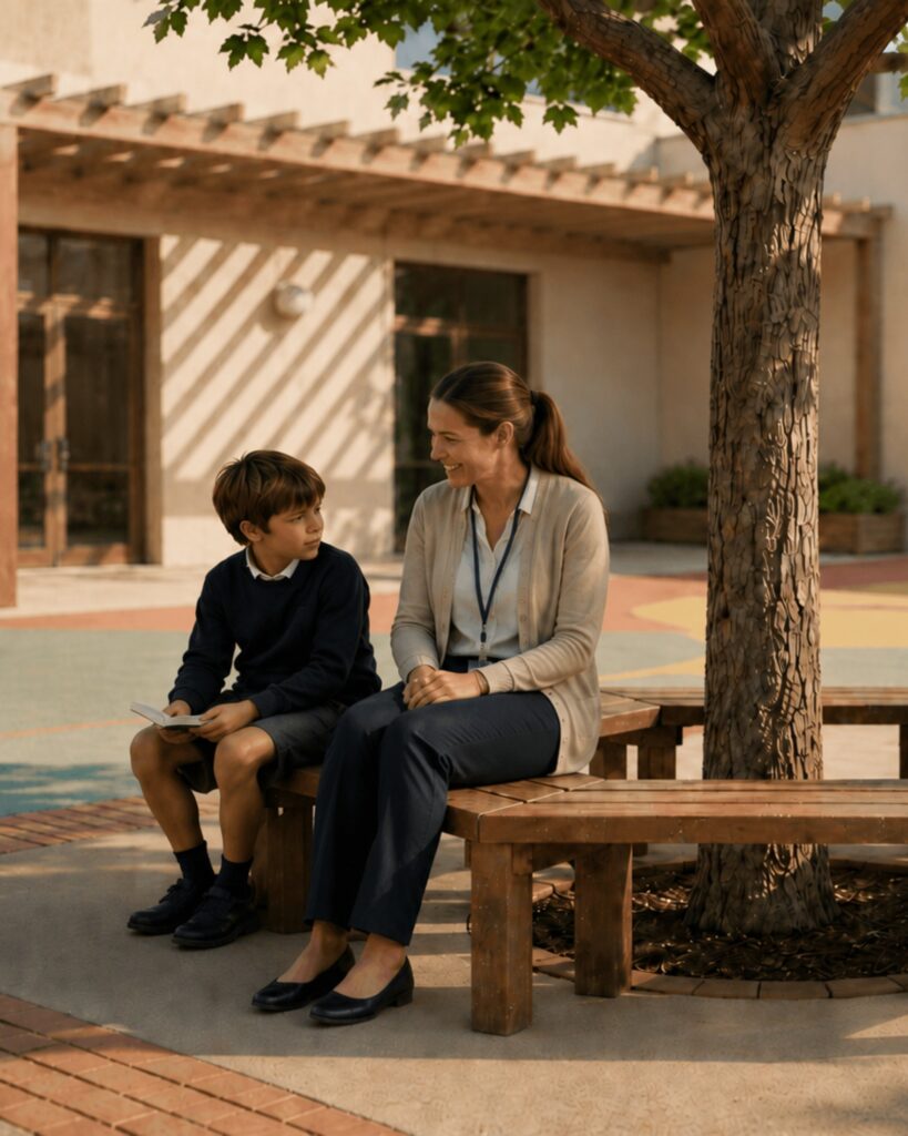 Patio escolar utilizado por alumnado durante el final del curso