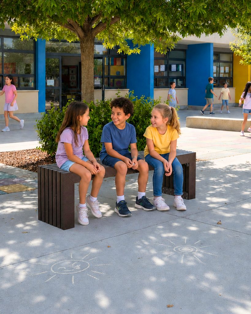 Alumnado utilizando diferentes zonas del patio escolar durante las primeras semanas del nuevo curso